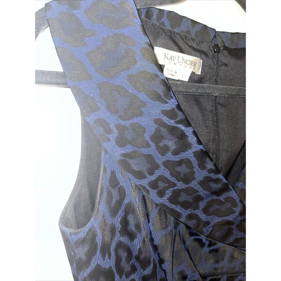 KAY UNGER NEW YORK Women's Dress Sz 6 Cap Sleeveless V-Neck Blue Black Leopard - Picture 6 of 13